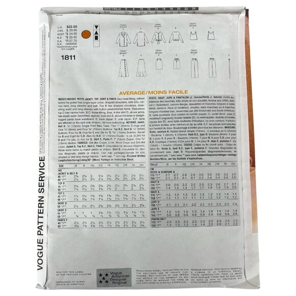 Vogue Attitude Sewing Pattern 1811 ADRI Designer Jacket Skirt Pants Petite 12-16 - Picture 3 of 6